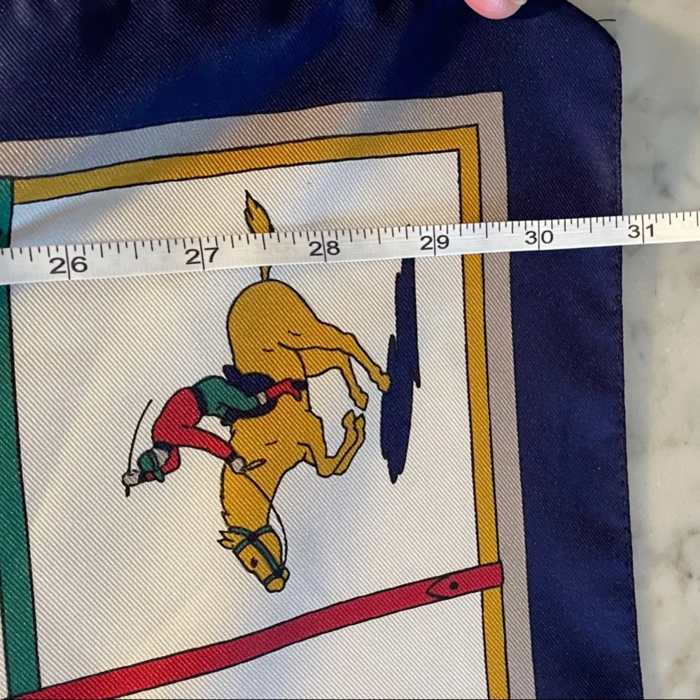 Vintage Multicolor Equestrian Horse Racing Square Italian Scarf - Picture 15 of 16